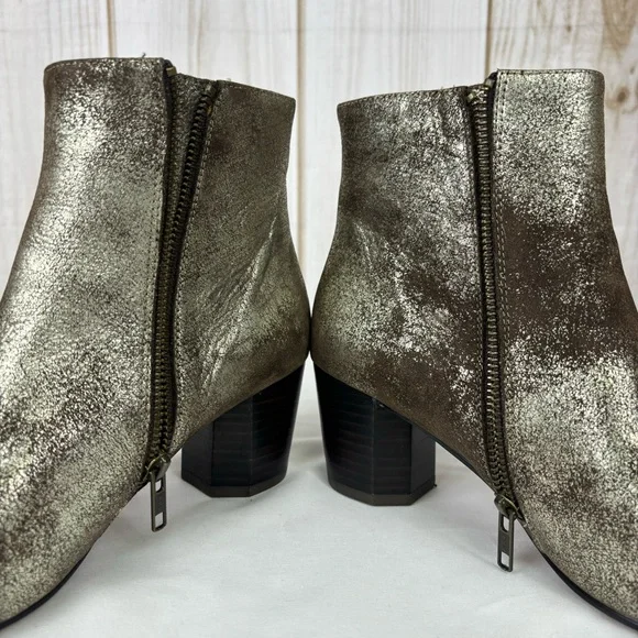 Kenneth Cole Ankle Boots Distressed Brown Silver Metallic Chunky Heel Size 8.5 - Picture 5 of 16
